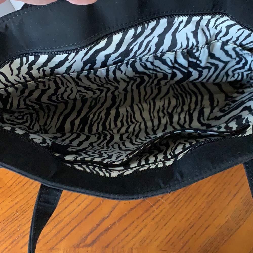 Vera Bradley Black Quilted Shoulder Tote | Zebra Interior | EUC | Retired - Picture 6 of 12